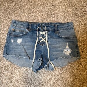Billabong Blue Lace-Up Distressed Denim Shorts